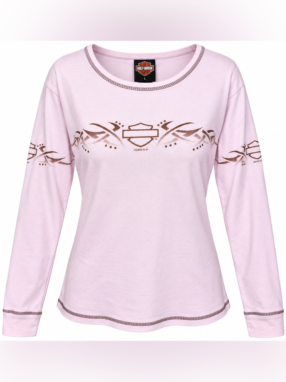 Vintage 2005 Harley Davidson L Pink Long Sleeve Tee Austin TX Y2K Bikercore Moto